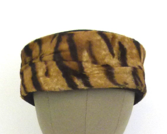 1960s Hat Animal Print Pillbox Brown and Black Hat