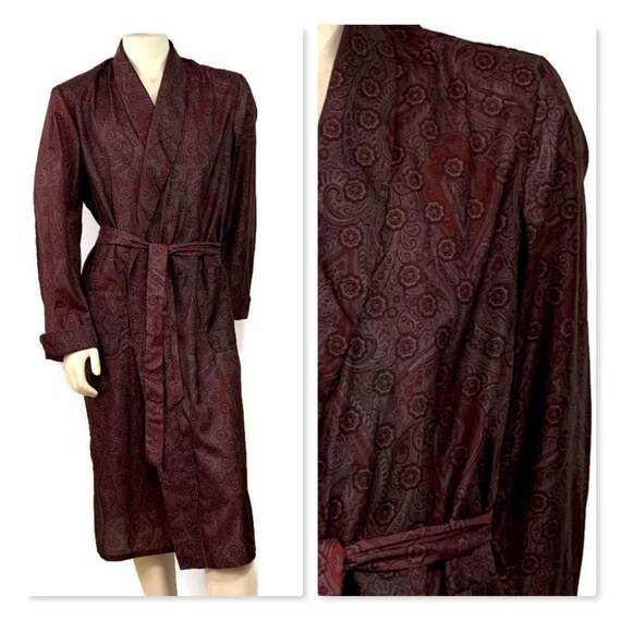 70s Men's Robe, Belted Dressing Gown, Long Purple