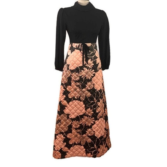 60s Pink & Black Dress, Vintage 1960s Maxi Dress,