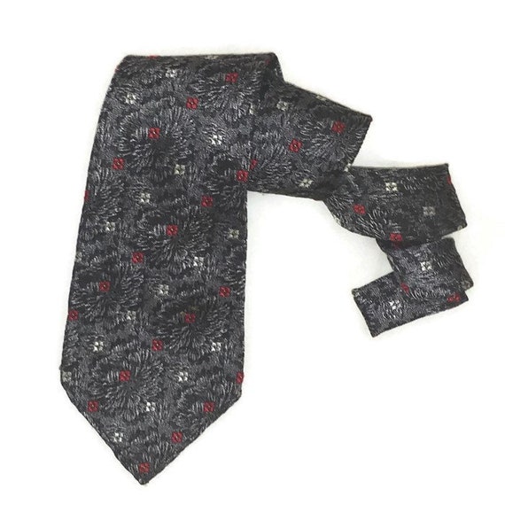 Vintage 50s Tie, Textured Black Tie, Black Red Tie