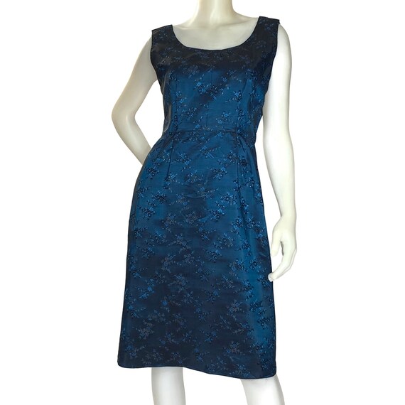 50s Blue on Blue Floral Embroidered Cocktail Dres… - image 2