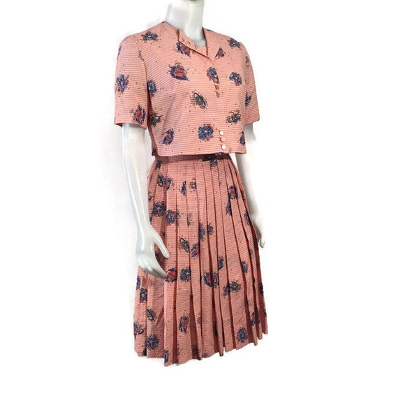 50s Pink Blue Seersucker Dress, Vintage 1950s Ato… - image 7