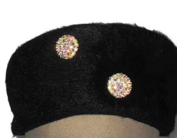 60s Black Hat Black Winter Hat Black Pillbox Hat 1