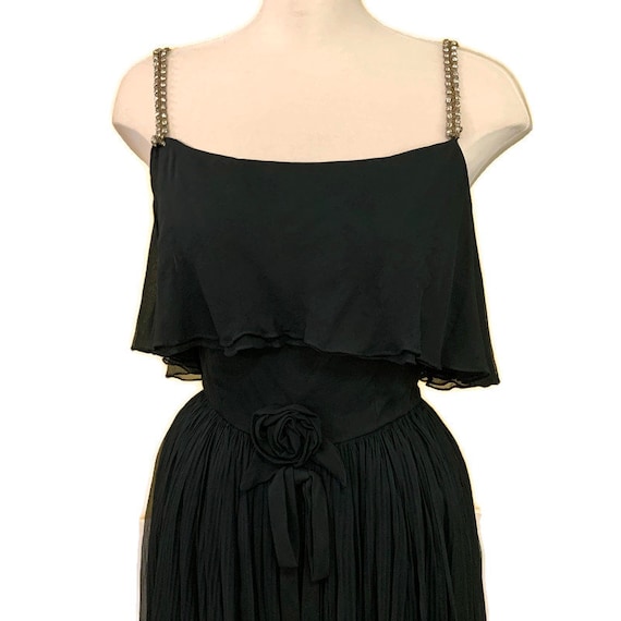 60s Black Chiffon Cocktail Dress, Vintage 1960s R… - image 2