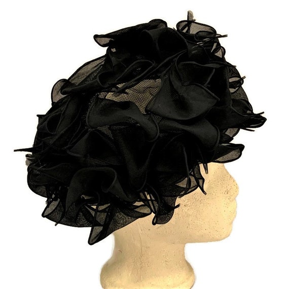 50s Black Chiffon Hat, Vintage 1950s Summer Dress