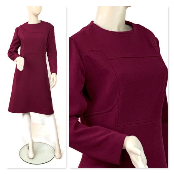 60s Long Sleeve Knee Length Purple Dress, Vintage