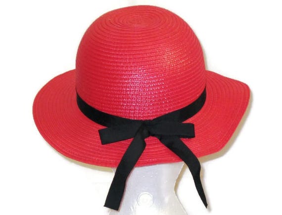 1960s Madeline Hat Red Hat Black Ribbon 60s Red Sp