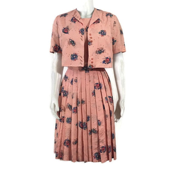 50s Pink Blue Seersucker Dress, Vintage 1950s Ato… - image 5