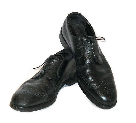 60s Black Leather Wingtips Vintage 