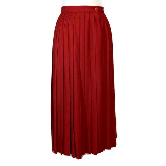 Vintage 80s Red Wool Blend Wrap Skirt, 1980s Pleat
