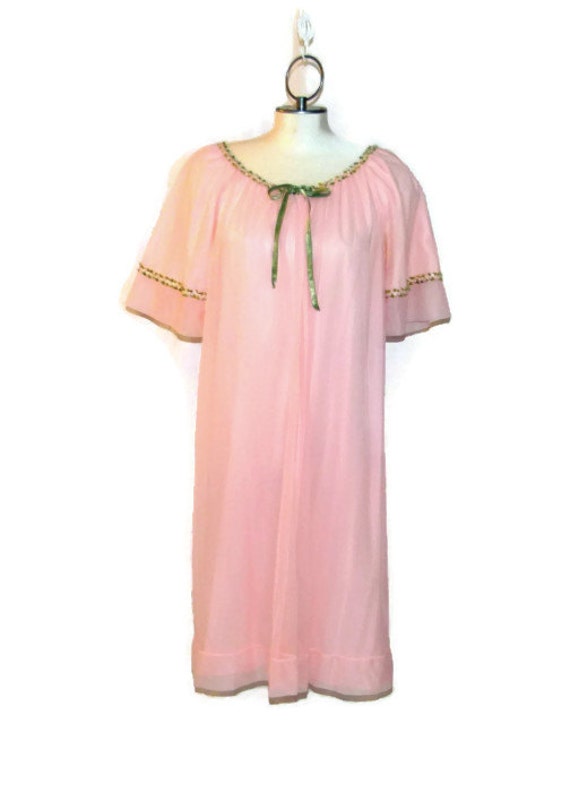 1960s Pink Robe Nylon Chiffon Claire Haddad Linger