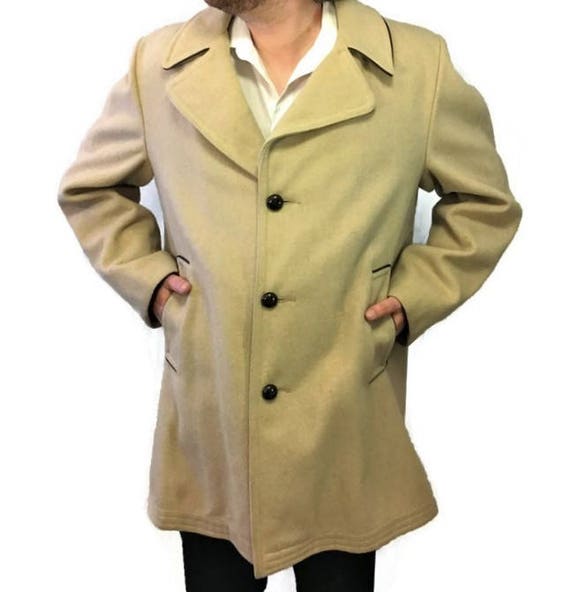 60s Wool Coat, Beige Winter Coat, Knee Length Coat