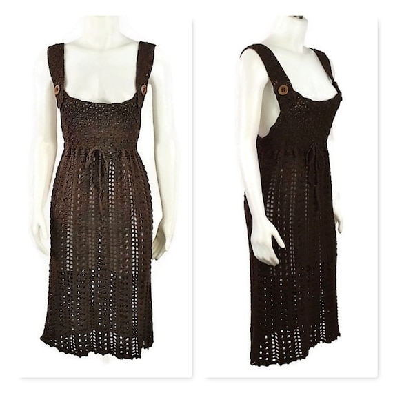 60s Brown Crochet Dress, Vintage 1960s Crochet Jum