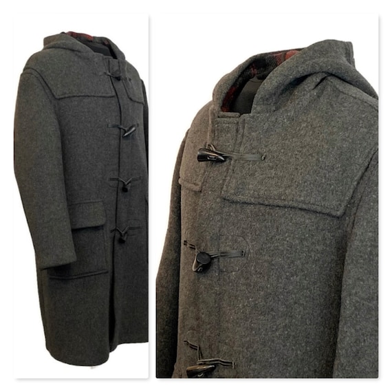 Vintage 70s Charcoal Grey Duffle Coat, 1970s Hoode