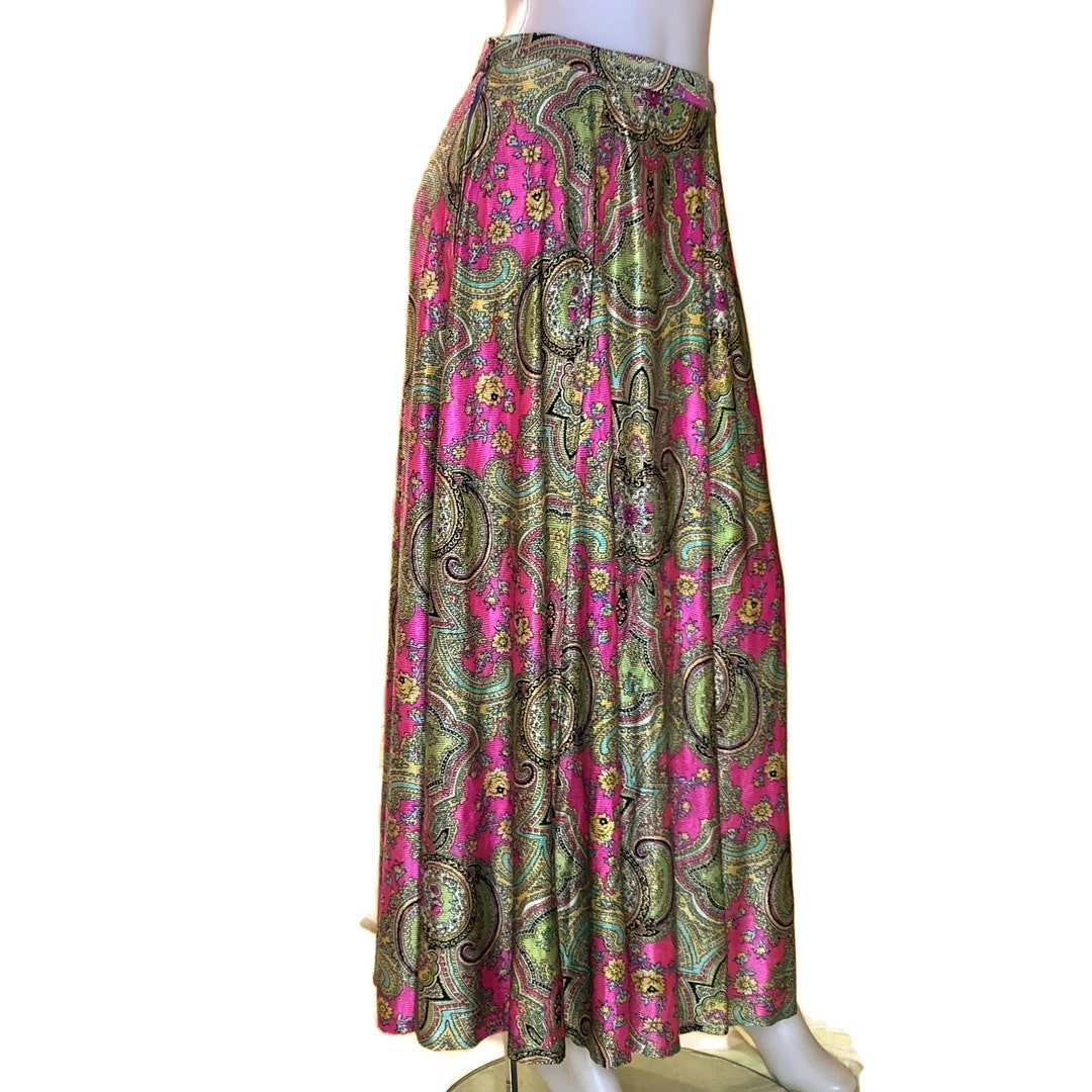 70s Maxi Skirt in Pink and Gold Paisley, Vintage 1970s A Line Skirt - Etsy