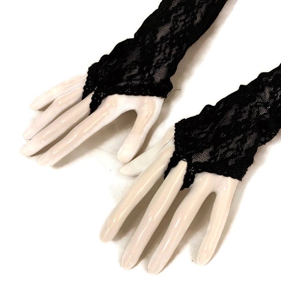 80s Black Lace Gloves, Black Fingerless Gloves, S