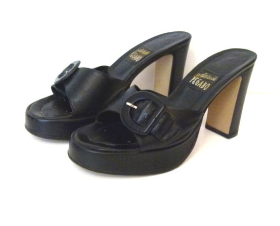 1980s Shoes Black Shoes Black Platform Sandals Vi