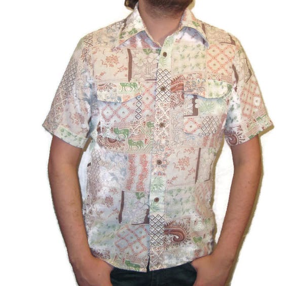 70s Men's Shirt Wide Collar Shirt Vintage 1970s Su