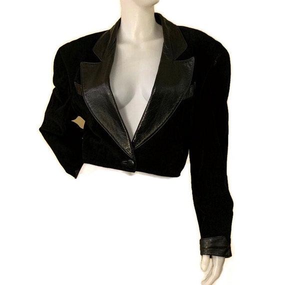 80s Black Leather and Suede Crop Jacket, Vintage 1