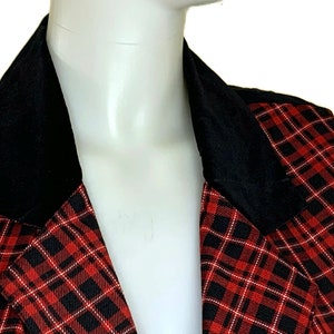 Vintage 90s Red & Black Plaid Wrap Skirt and Velvet Trimmed Vest, 1970s Skirt and Vest image 3