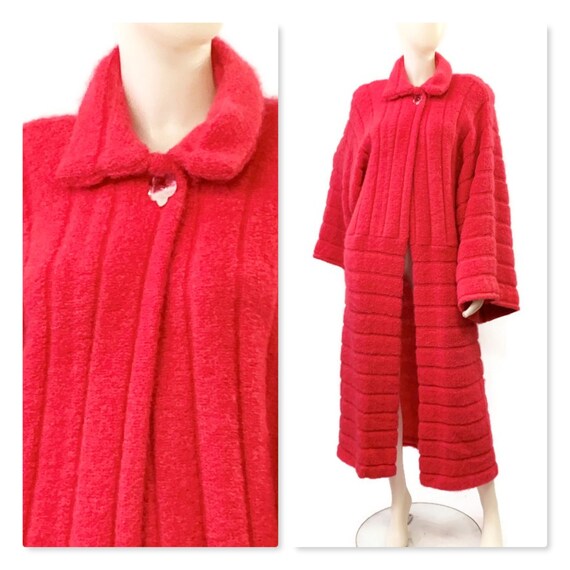 Vintage 80s Bright Pink Mohair Knit Sweater Coat,