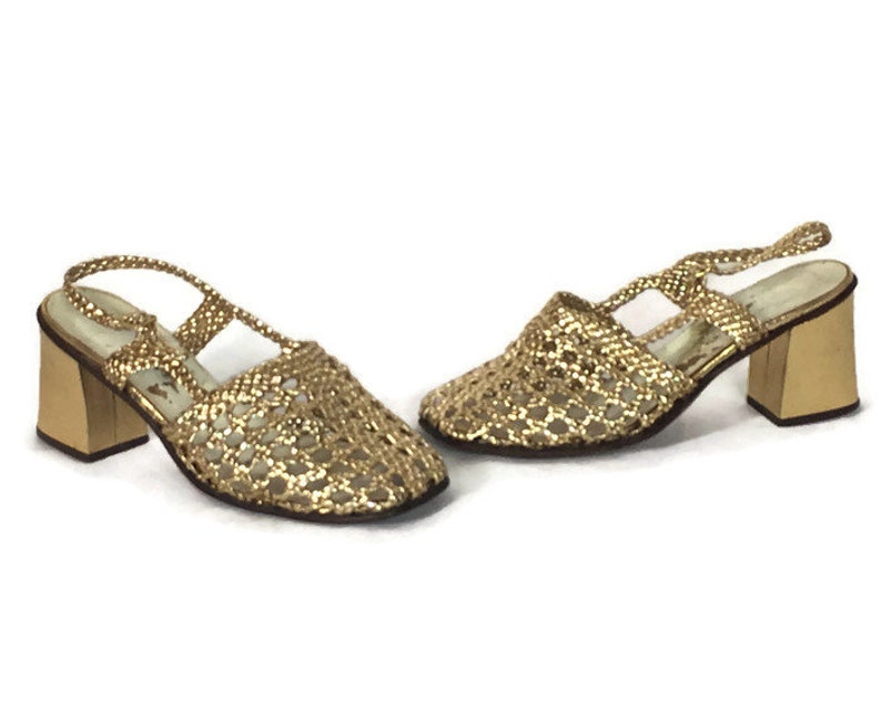 metallic gold chunky heels