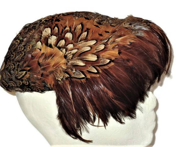 Vintage 50s Pheasant Feather Skull Cap,  1950s Dr… - image 2
