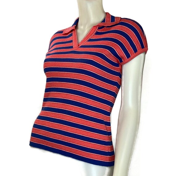 Vintage 70s  Short Sleeve Striped Knit Top, 1970s… - image 4