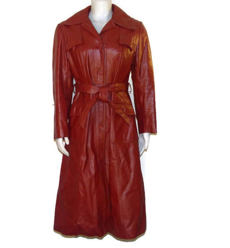 70s Rust Red Leather Trench Coat Made in Canada 1970s Long - Etsy Canada