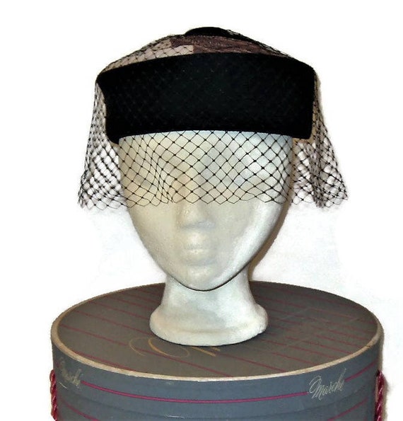 Vintage 1960s Brown Wool Pillbox Hat Made in Italy Birdcage Veil & Chevron Trim Birdcage Wedding Veil Pillbox Hat - Etsy main image 2