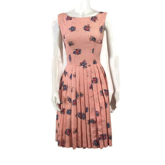 50s Pink Blue Seersucker Dress, Vintage 1950s Ato… - image 3