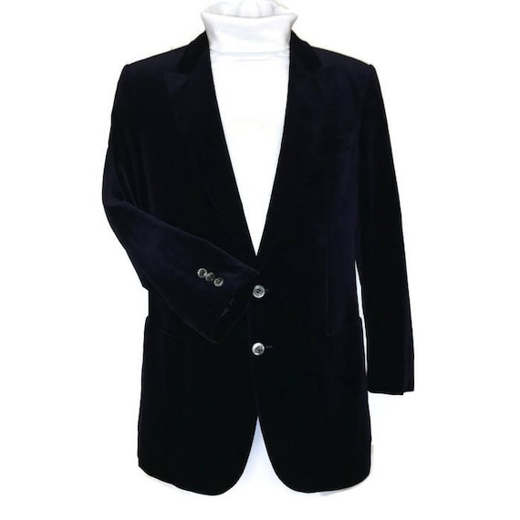 80s Velvet Jacket, Blue Black, Velvet Blazer, Dar