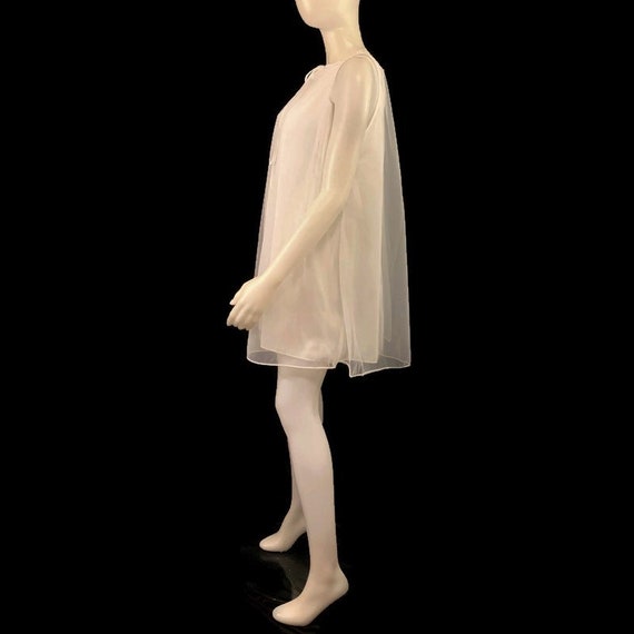 60s White Chiffon Peignoir Set with Lace Applique… - image 9