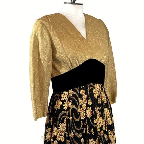 50s Evening Dress with Metallic Gold Bodice and B… - image 4