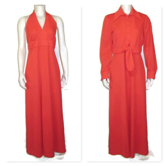 1970s Maxi Dress Long Red Dress Maxi Dress & Jacke