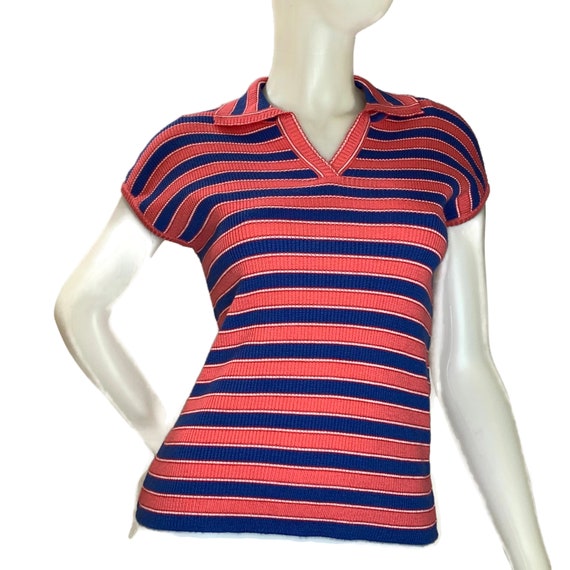 Vintage 70s  Short Sleeve Striped Knit Top, 1970s… - image 1