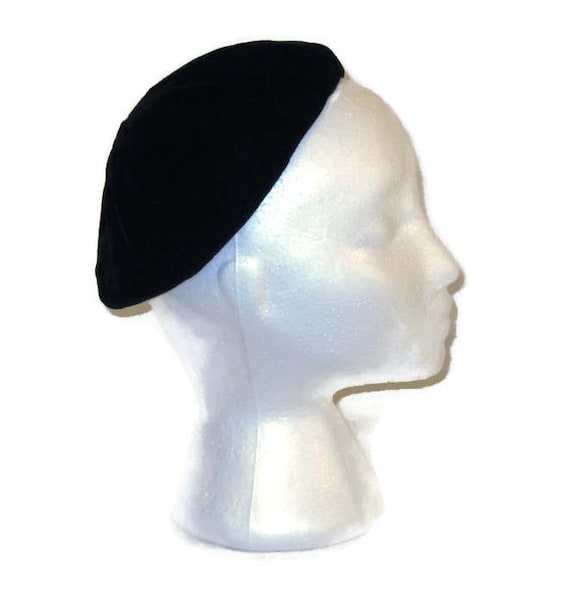 50s Black Beret Black Skull Cap Velvet Beanie 1950