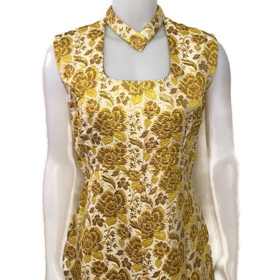 50s Gold Brocade Evening Dress, Vintage Evening Go