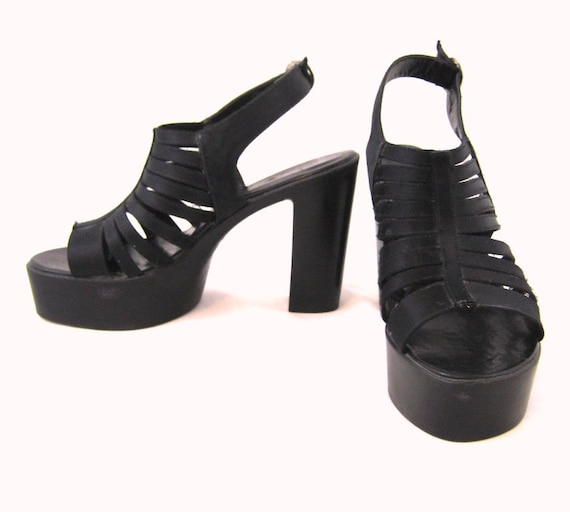 90s Black Satin Platform Club Shoes, 1990s Platfo… - image 2