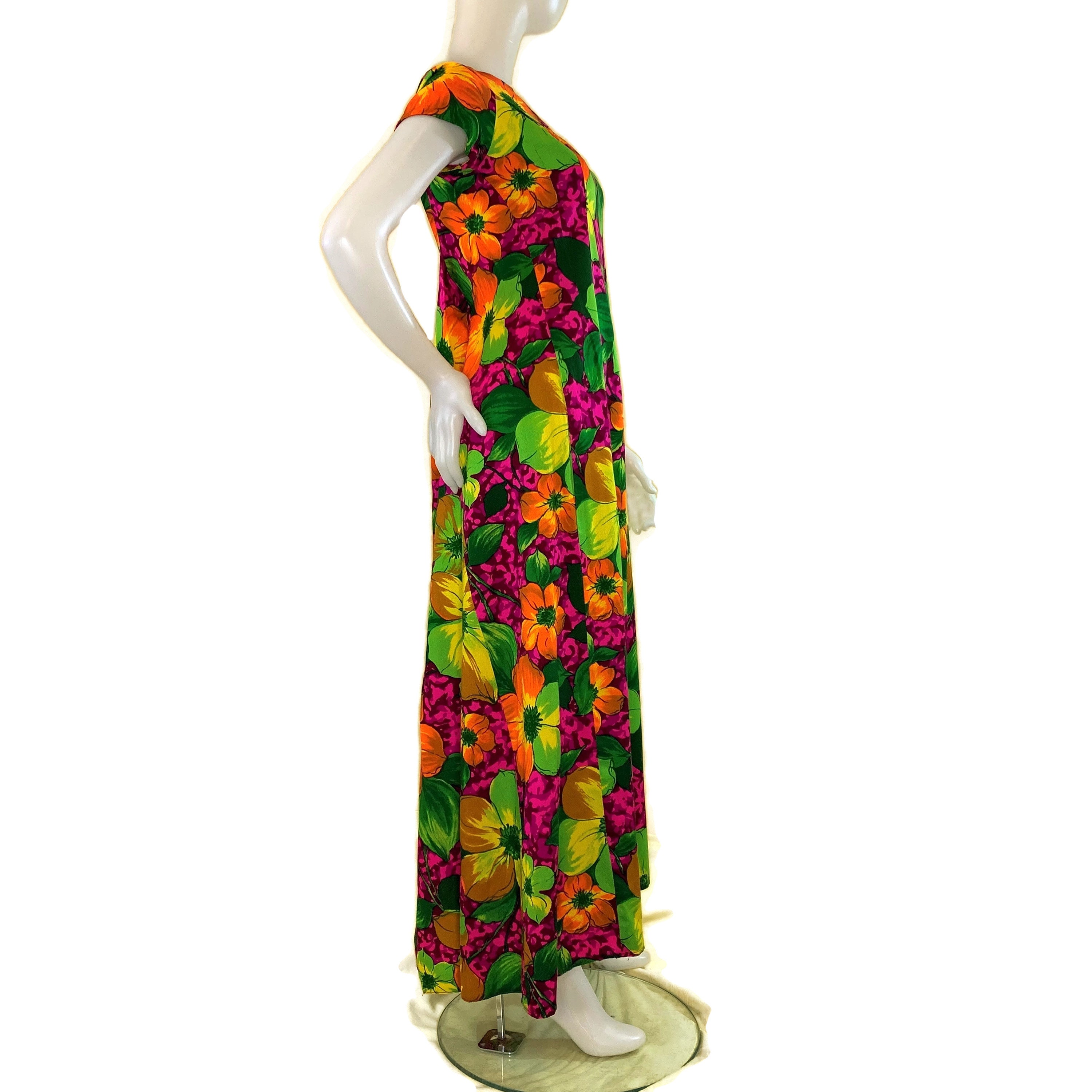 Vintage 60s Hawaiian Floral Maxi Dress 1960s Green Yellow | Etsy