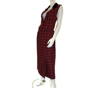 Vintage 90s Red & Black Plaid Wrap Skirt and Velvet Trimmed Vest, 1970s Skirt and Vest image 4