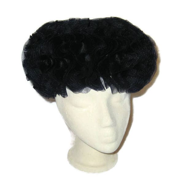 1960s Dress Hat, Black Crin Hat, 60s MOD Hat, Ruf
