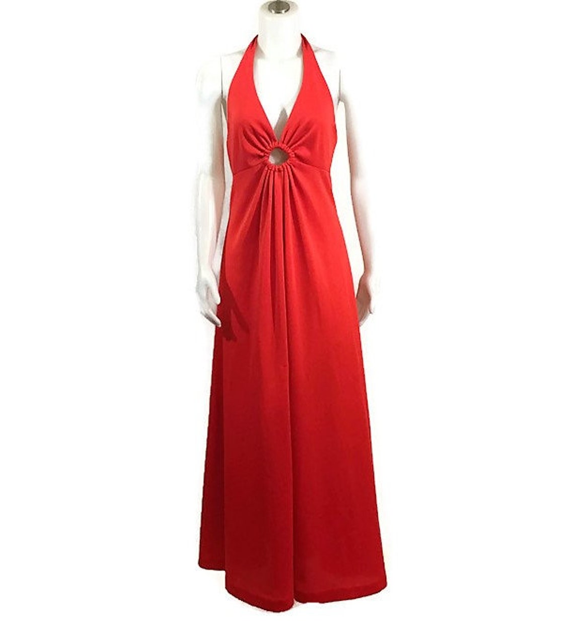 70s Long Red Halter Dress Vintage 1970s Prom Dress | Etsy