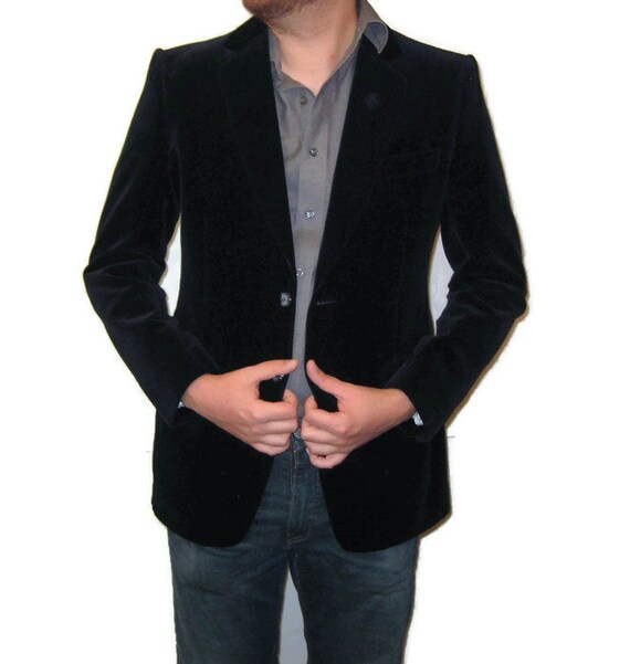 80s Velvet Sports Coat Blue Black Sports Jacket Me