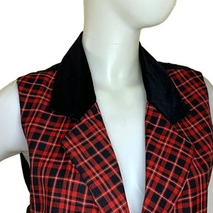Vintage 90s Red & Black Plaid Wrap Skirt and Velvet Trimmed Vest, 1970s Skirt and Vest image 7