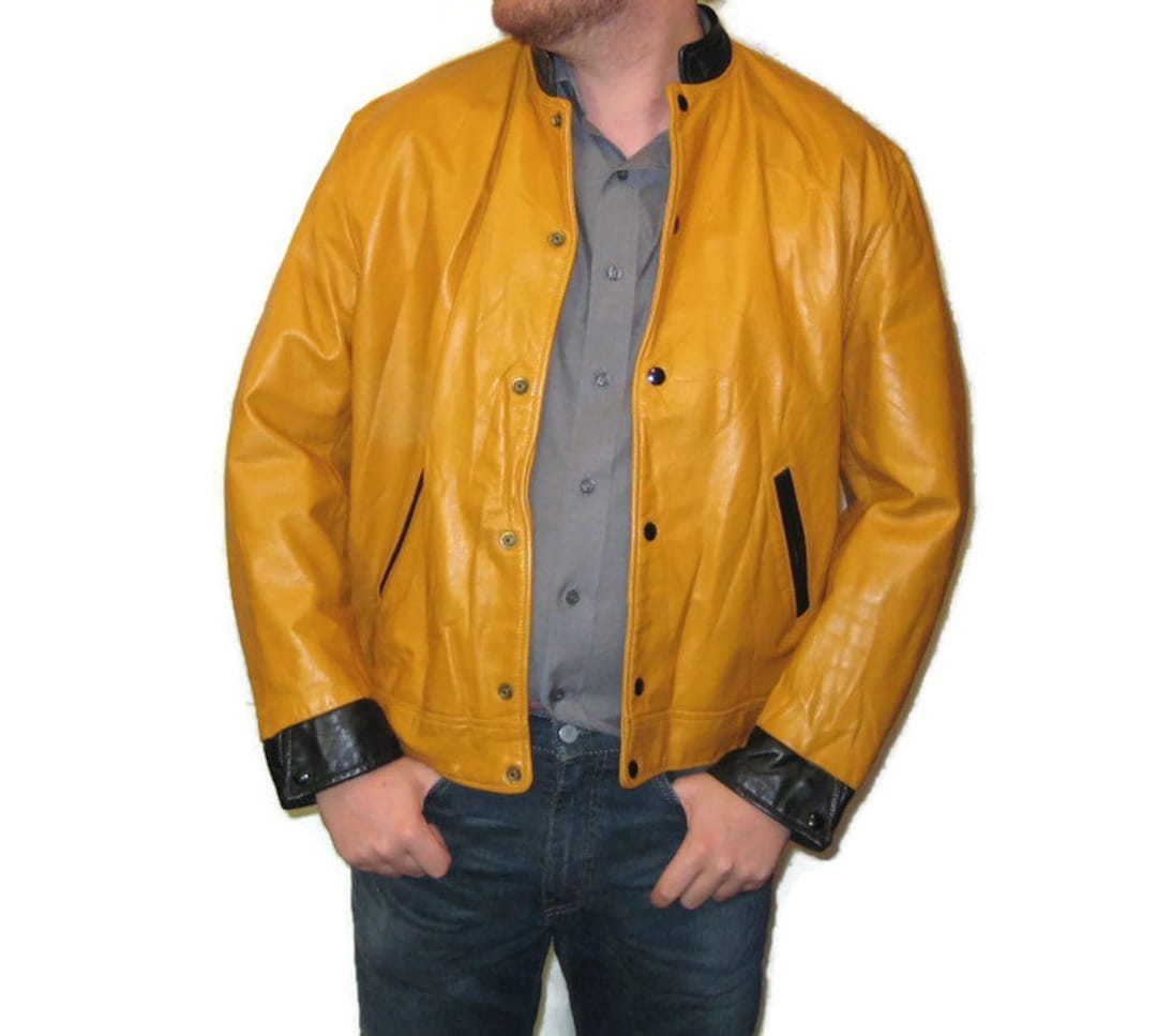 Lettermans Vintage 1950s Lettermans Jacket in Mustard Yellow Leather, 50s School ...