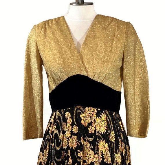 50s Evening Dress with Metallic Gold Bodice and B… - image 6