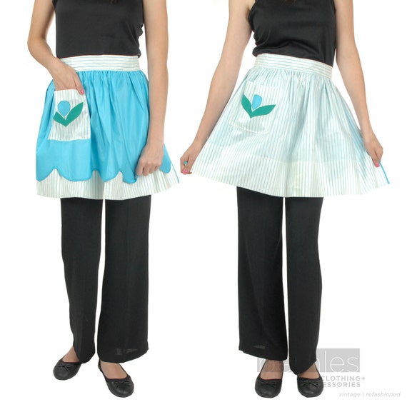 1960s Apron Half Apron Reversible Apron Turquoise