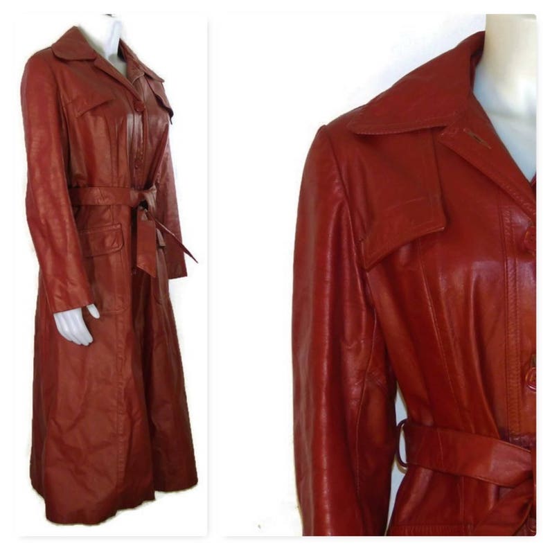 70s Rust Red Leather Trench Coat Made in Canada 1970s Long - Etsy