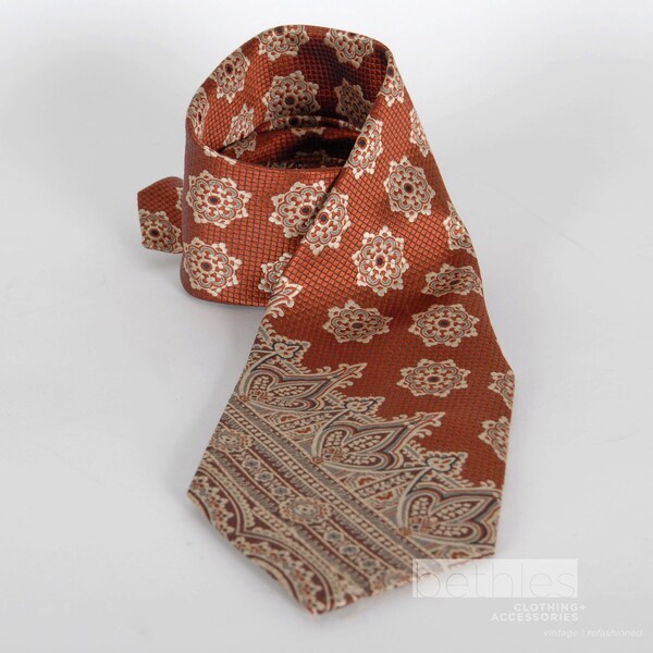 1970s Tie Mens Tie Copper Tie Brown Necktie Print Tie Wide Tie Vintage 70s Mens Tie Mens Wide Necktie